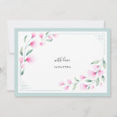 Elegante rosa Mint Wasserfarbe Blumenüberdacht Einladung (Rückseite)