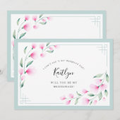 Elegante rosa Mint Wasserfarbe Blumenüberdacht Einladung (Vorne/Hinten)