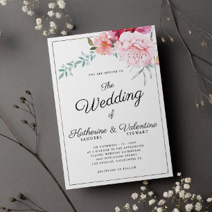 Elegante rosa Minze formale Drehbuch Blumenhochzei Einladung