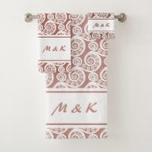 Elegante, rosa, Mit Monogramm Fern Frond-Wirbel Badhandtuch Set (Insitu)