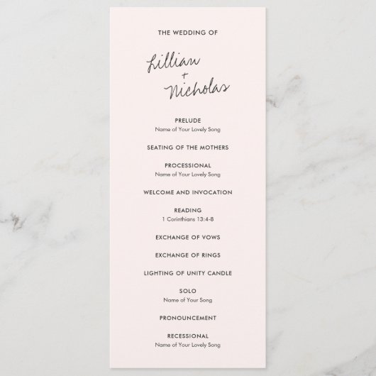 Elegante rosa Moderne Hochzeit Programm (Vorderseite)