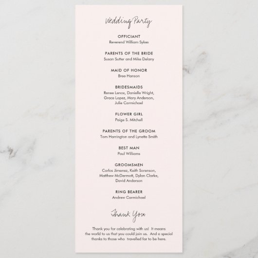 Elegante rosa Moderne Hochzeit Programm (Rückseite)