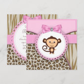Elegante Rosa Monkey Baby Girl Dusche Einladung (Vorne/Hinten)