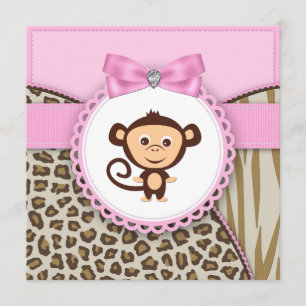 Elegante Rosa Monkey Baby Girl Dusche Einladung