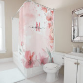 Elegante rosa Monogram Moderne Script Bridal Weddi Duschvorhang (Beispiel)