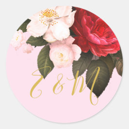Elegante Rosa Monogram Wedding Runder Aufkleber