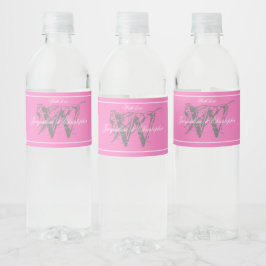Elegante rosa Monogramm Initial + Name Chic Weddin Wasserflaschenetikett