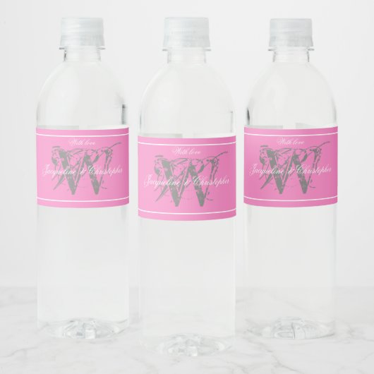 Elegante rosa Monogramm Initial + Name Chic Weddin Wasserflaschenetikett (Flaschen)
