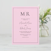 Elegante rosa Monogramm moderne Hochzeit Einladung (Stehend Vorderseite)