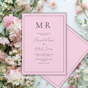 Elegante rosa Monogramm moderne Hochzeit Einladung