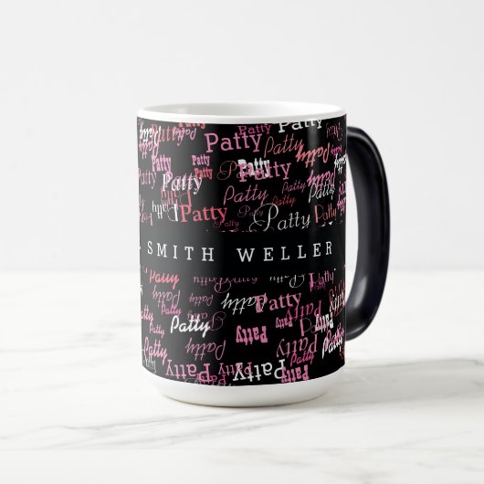 elegante rosa Namen typografische schwarze Tasse f (VorderseiteRechts)