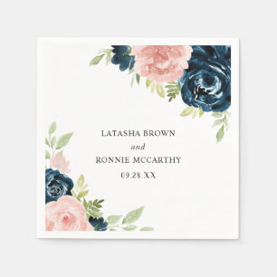 Elegante Rosa Navy Blau Florale Hochzeit Serviette