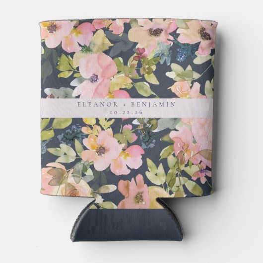 Elegante rosa Navy Wasserfarben Gewohnte Hochzeit Dosenkühler (Vorderseite)