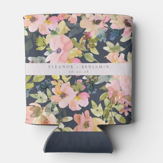 Elegante rosa Navy Wasserfarben Gewohnte Hochzeit Dosenkühler (Rückseite)