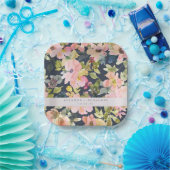 Elegante rosa Navy Wasserfarben Gewohnte Hochzeit Pappteller (Party)