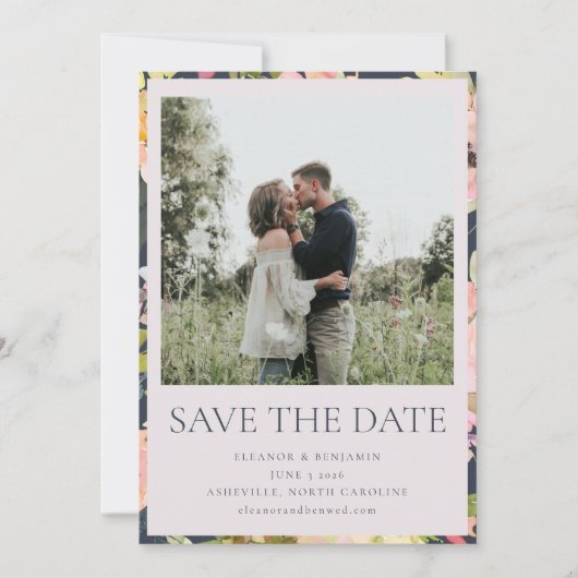 Elegante rosa Navy Wasserfarben Gewohnte Hochzeit Save The Date (Vorderseite)