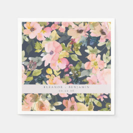 Elegante rosa Navy Wasserfarben Gewohnte Hochzeit Serviette