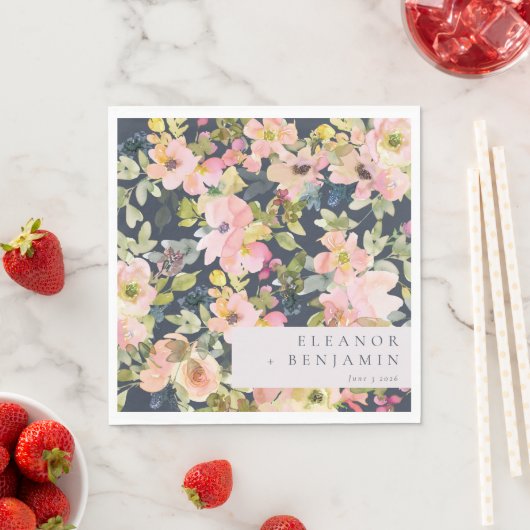 Elegante rosa Navy Wasserfarben Gewohnte Hochzeit Serviette (Beispiel)