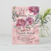 Elegante rosa Nelken 21. Geburtstag Party Einladung (Stehend Vorderseite)