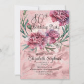 Elegante rosa Nelken 80. Geburtstagsparty Einladung (Vorderseite)