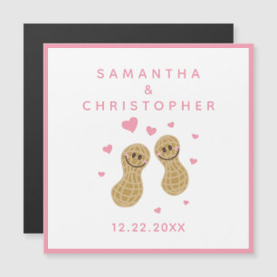 Elegante rosa Nüsse ineinander verliebt Hochzeit Magneteinladung