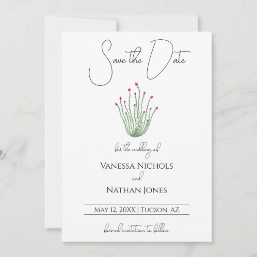 Elegante rosa Ocotillo Cactus Save the Date Card (Vorderseite)