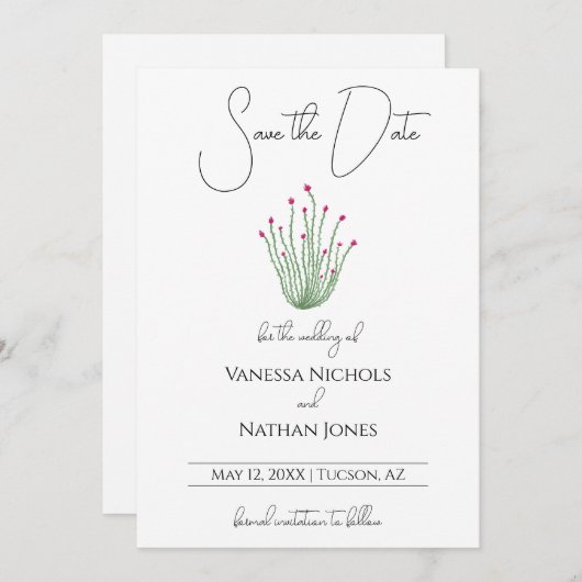 Elegante rosa Ocotillo Cactus Save the Date Card (Vorne/Hinten)