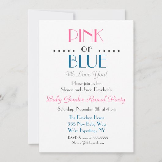 Elegante Rosa oder Blaues Geschlecht - Einladung (Vorderseite)