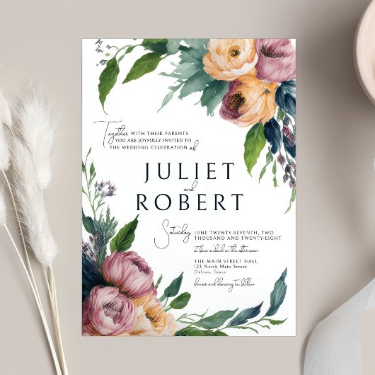 Elegante Rosa Orange Ranunculus Floral Wedding Einladung