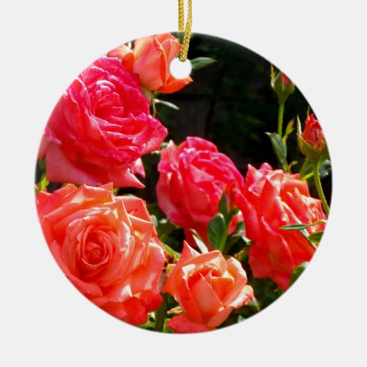 Elegante, rosa, orangefarbene Rose Keramikornament (Vorne)