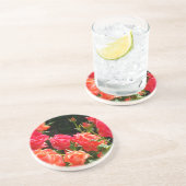 Elegante, rosa, orangefarbene Rose Sandstein Untersetzer (Seite)