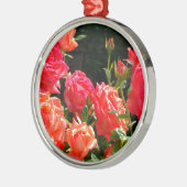 Elegante, rosa, orangefarbene Rose Silbernes Ornament (Links)
