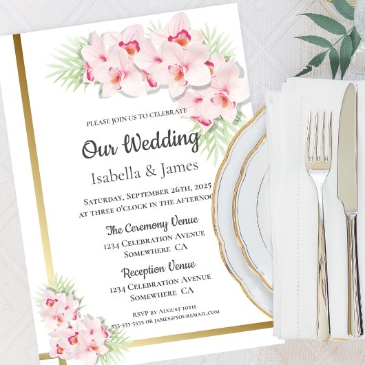 Elegante Rosa Orchid Floral Wedding Einladung