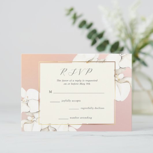 Elegante Rosa Orchid Floral Wedding RSVP Karte (Stehend Vorderseite)