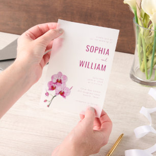 Elegante rosa Orchideen-Hochzeitseinladung Pergament Einladungen