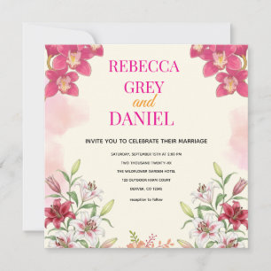 Elegante rosa Orchideen- und Lilien-Blumen-Einladu Einladung