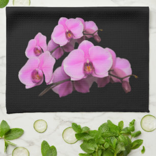 Elegante rosa Orchids Phalaenopsis auf schwarz Geschirrtuch