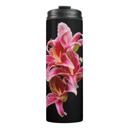 Elegante, rosa Oriental Lilies Blume Thermosbecher (Vorderseite)