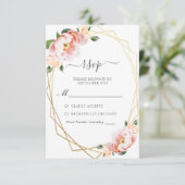Elegante rosa Peach Peony Gold Geometric Wedding RSVP Karte (Stehend Vorderseite)