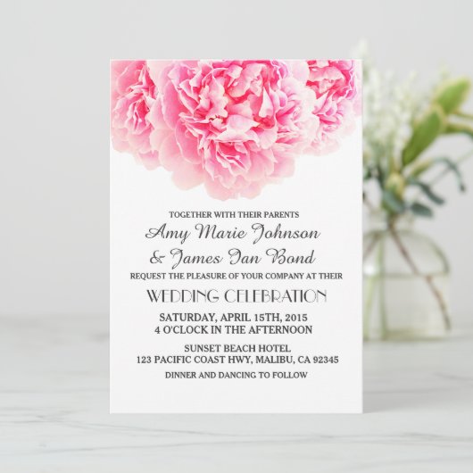 Elegante Rosa Pénées Einladungen zur Hochzeit, Pon (Stehend Vorderseite)