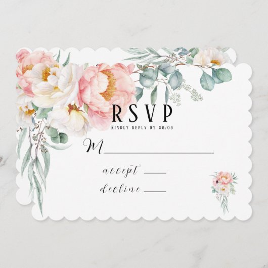 Elegante rosa Peonies Eukalyptus RSVP Cards Einladung (Vorne/Hinten)