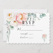 Elegante rosa Peonies Eukalyptus RSVP Cards Einladung (Vorderseite)