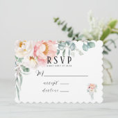 Elegante rosa Peonies Eukalyptus RSVP Cards Einladung (Stehend Vorderseite)