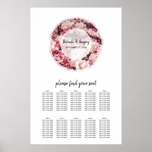 Elegante rosa Peonies Hochzeitstabelle Poster (Vorne)