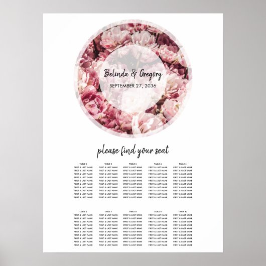 Elegante rosa Peonies Hochzeitstabelle Poster (Vorne)