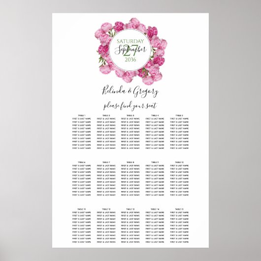 Elegante rosa Peonies Hochzeitstabelle Poster (Vorne)