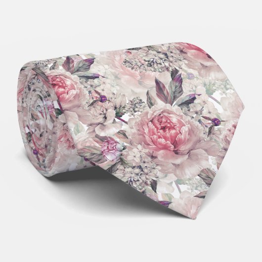 Elegante rosa Peonies Krawatte (Gerollt)