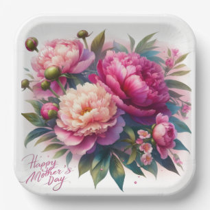 Elegante rosa Peonies Muttertagsplatte Pappteller