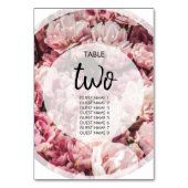 Elegante rosa Peonies Wedding Guest Names Tischnummer (Rückseite)
