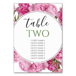 Elegante rosa Peonies Wedding Guest Names Tischnummer
